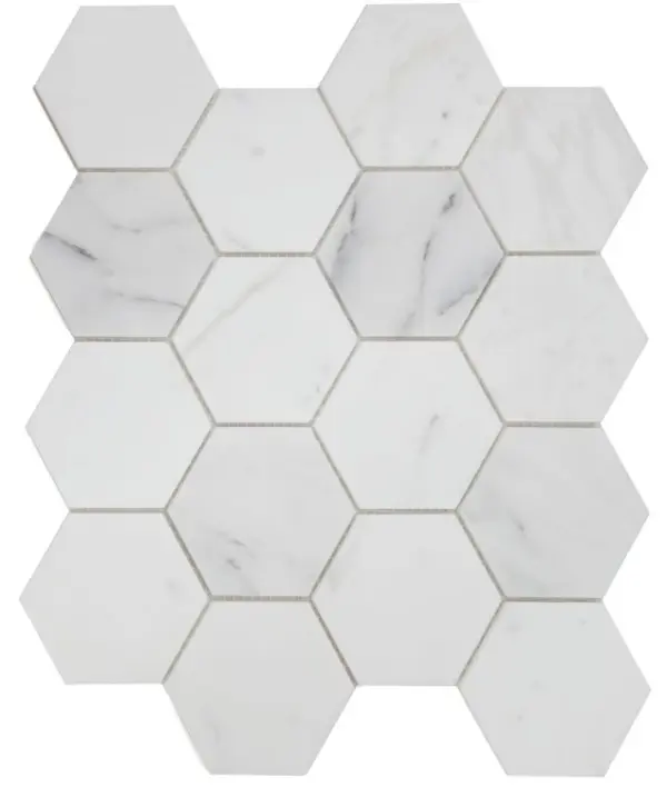 Elysium Hexagon Calacatta White Honed 3 x 3 10.25 x 11.75